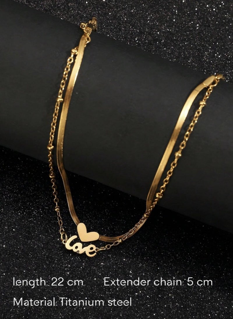 veya A High-Quality Double-Layer Titanium Anklet, 18K Gold Plated With A Stylish LOVE Design That Never Fades. - Image 4